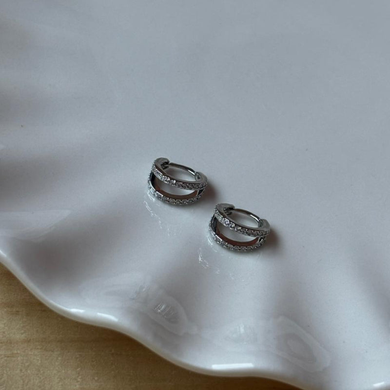 Aro Doble Argolla Acero Inoxidable 304 Chapado en Oro 18K con Circonitas