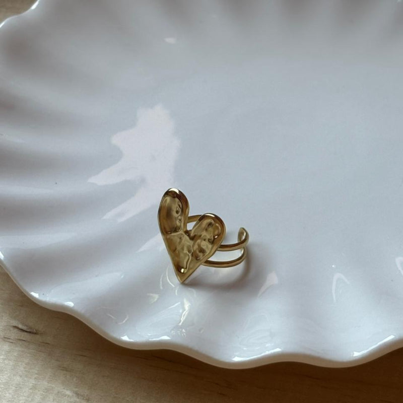 Anillo Acero Inoxidable 304 Chapado en Oro 18K Corazón Grande