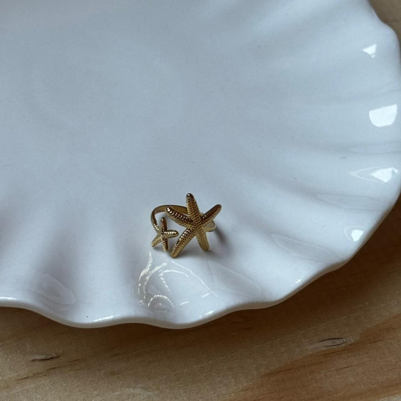 Anillo Acero Inoxidable 304 Chapado en Oro 18K con Estrella de Mar