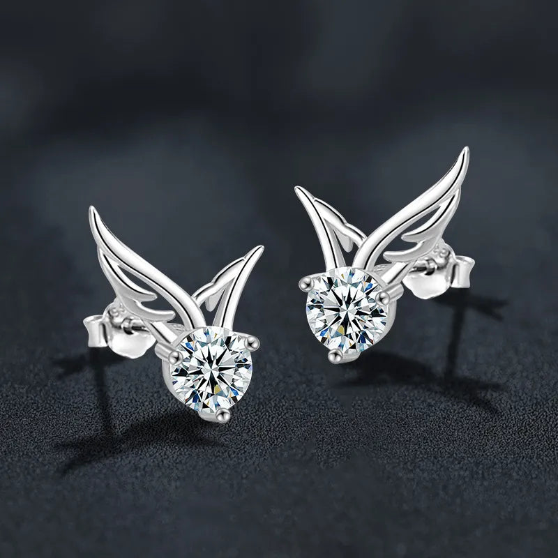 Aros de Plata 925 Pajarito con Moissanita Central