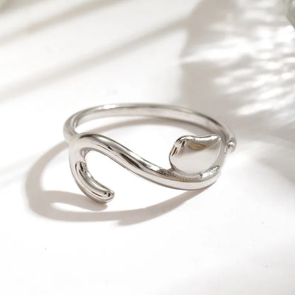 Anillo Ajustable de Acero Inoxidable Chapado en Oro 18K con Diseño de Gatito