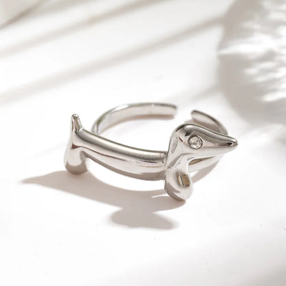 Anillo Ajustable de Acero Inoxidable Chapado en Oro 18K con Diseño de Perrito