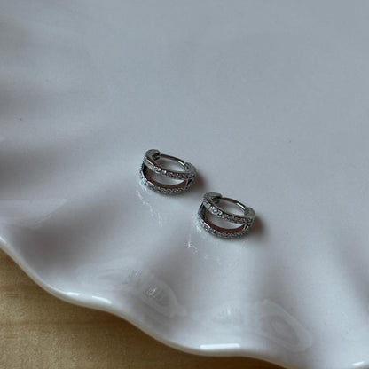 Aro Doble Argolla Acero Inoxidable 304 Chapado en Oro 18K con Circonitas