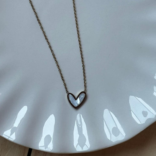 Collar Acero Inoxidable 304 Chapado en Oro 18K con Corazón Marmoleado