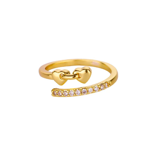 Anillo Ajustable de Acero Inoxidable Chapado en Oro 18K con Doble Corazón