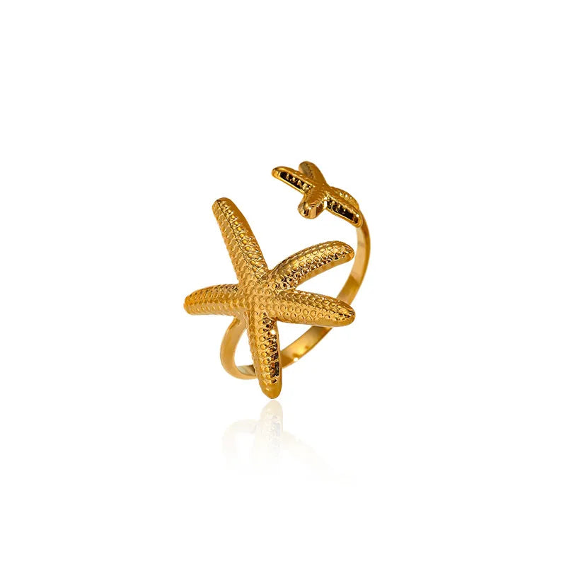 Anillo Acero Inoxidable 304 Chapado en Oro 18K con Estrella de Mar