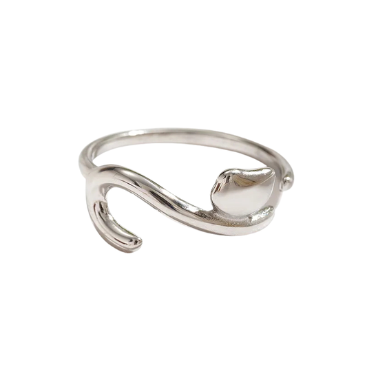 Anillo Ajustable de Acero Inoxidable Chapado en Oro 18K con Diseño de Gatito