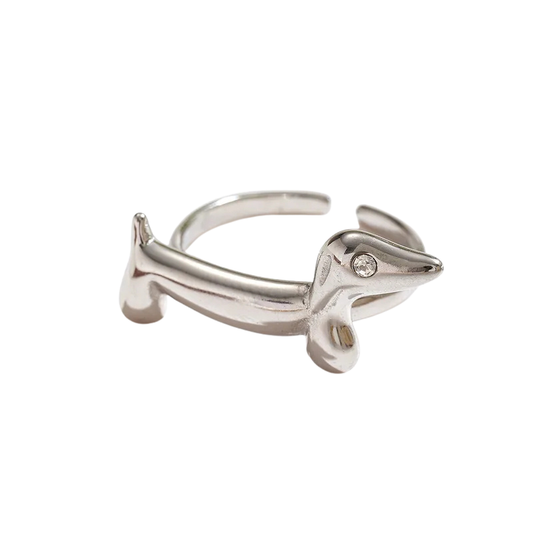 Anillo Ajustable de Acero Inoxidable Chapado en Oro 18K con Diseño de Perrito