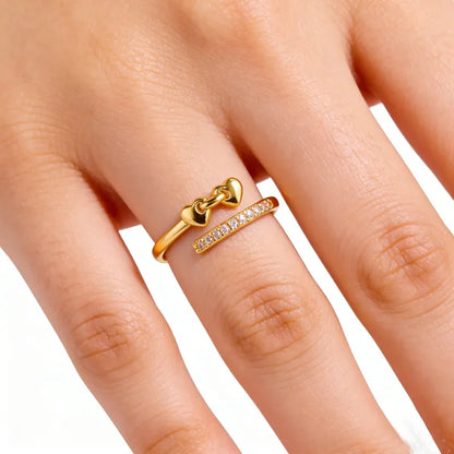 Anillo Ajustable de Acero Inoxidable Chapado en Oro 18K con Doble Corazón