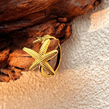 Anillo Acero Inoxidable 304 Chapado en Oro 18K con Estrella de Mar
