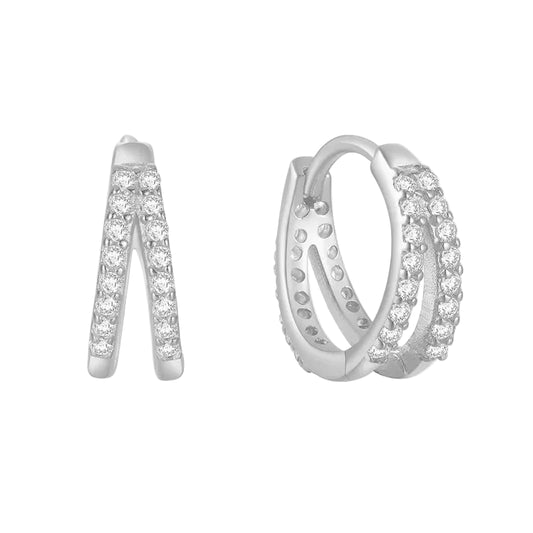 Aro Doble Argolla Acero Inoxidable 304 Chapado en Oro 18K con Circonitas