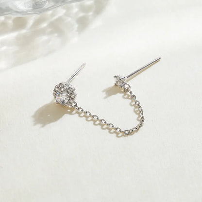 Aro Doble de Plata 925 Bañado en Platino con Circones y Cadenita Colgante