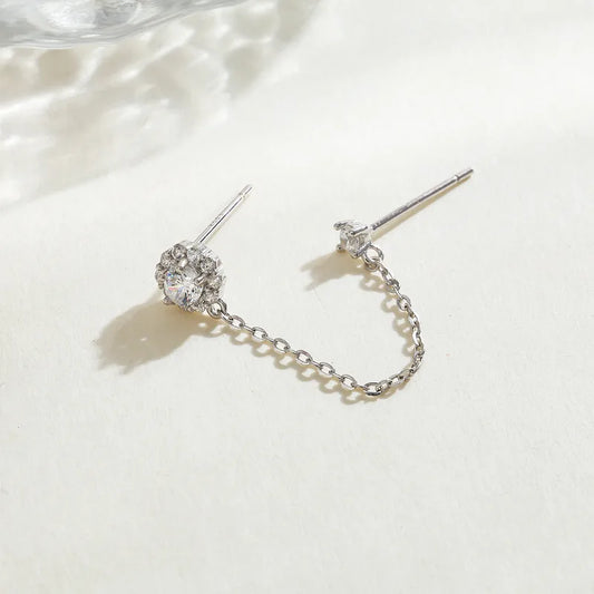 Aro Doble de Plata 925 Bañado en Platino con Circones y Cadenita Colgante