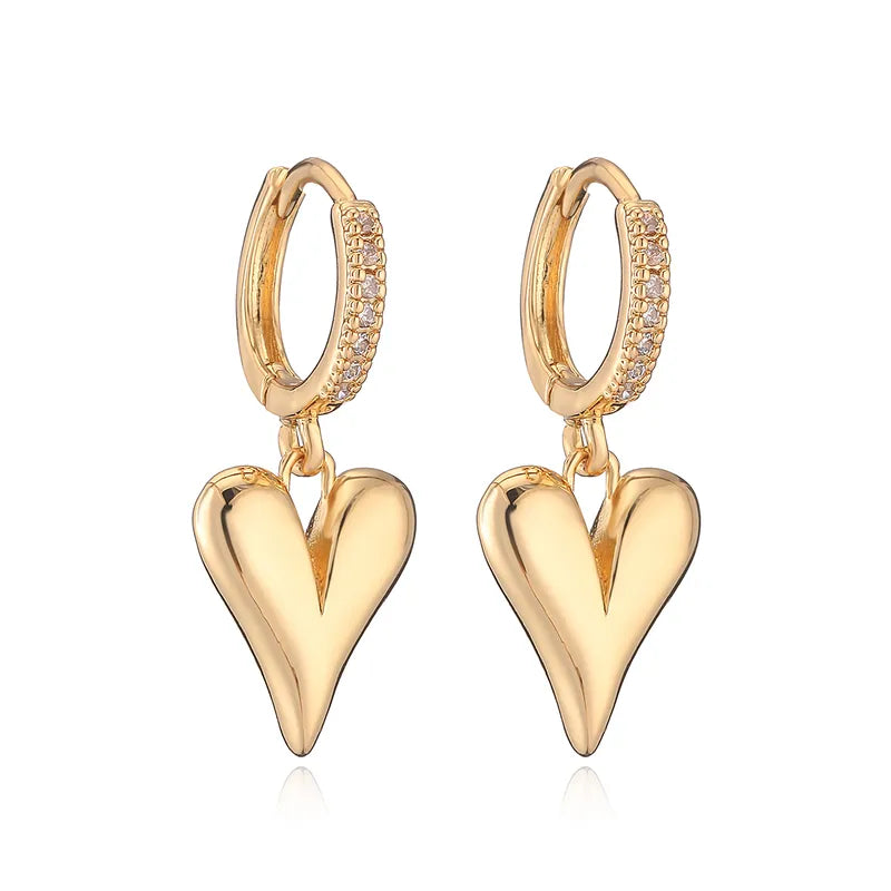 Aro Argolla Cobre Chapado en Oro 18K con Circonitas y Corazón Colgante