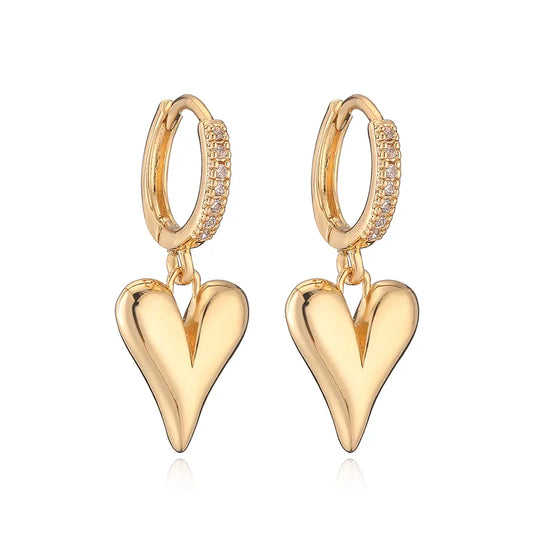 Aro Argolla Cobre Chapado en Oro 18K con Circonitas y Corazón Colgante