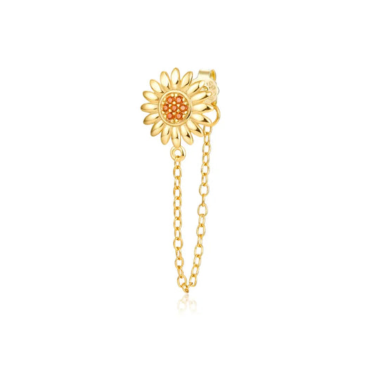Aro Girasol Plata 925 Chapado en Oro 18K con Cadenita Dorada