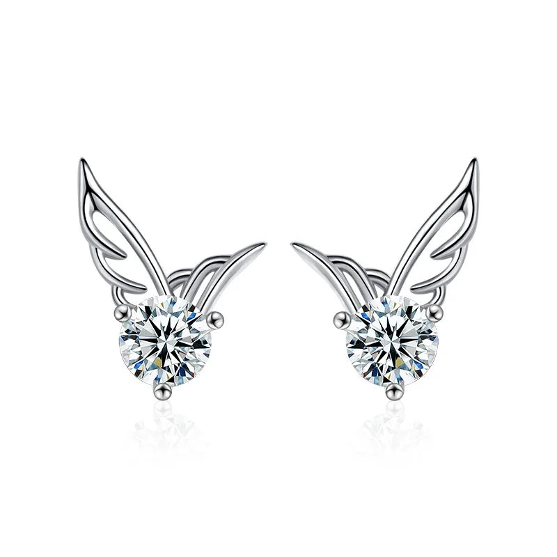 Aros de Plata 925 Pajarito con Moissanita Central