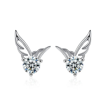 Aros de Plata 925 Pajarito con Moissanita Central