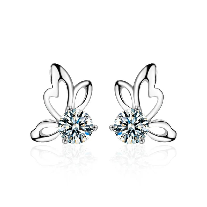 Aros de Plata 925 Mariposa con Moissanita Central