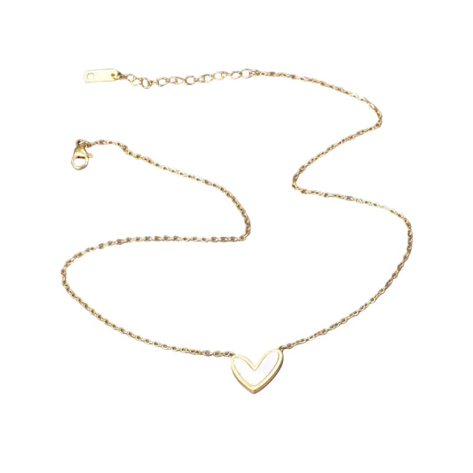 Collar Acero Inoxidable 304 Chapado en Oro 18K con Corazón Marmoleado