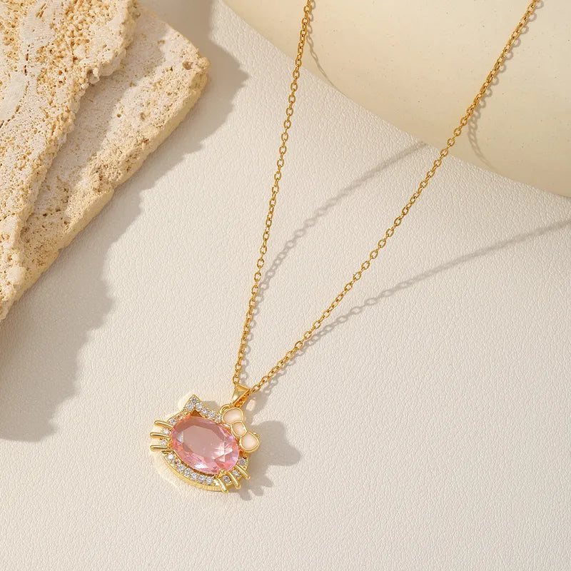 Collar de Acero Inoxidable Chapado en Oro 18K con Diseño de Gatita