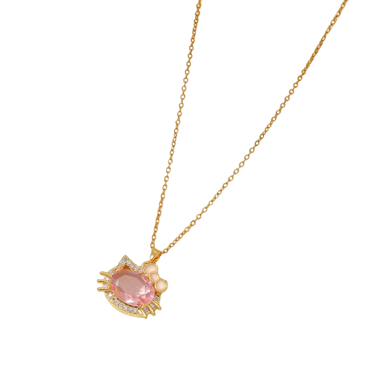 Collar de Acero Inoxidable Chapado en Oro 18K con Diseño de Gatita