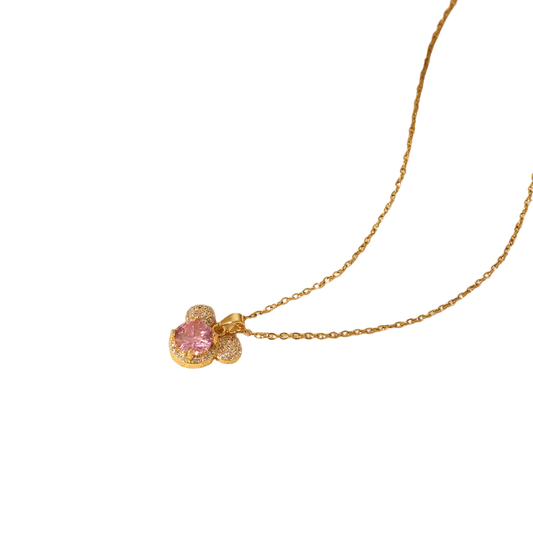 Collar Juvenil de Acero Inoxidable Chapado en Oro 18K con Circon Rosado y Detalles Blancos