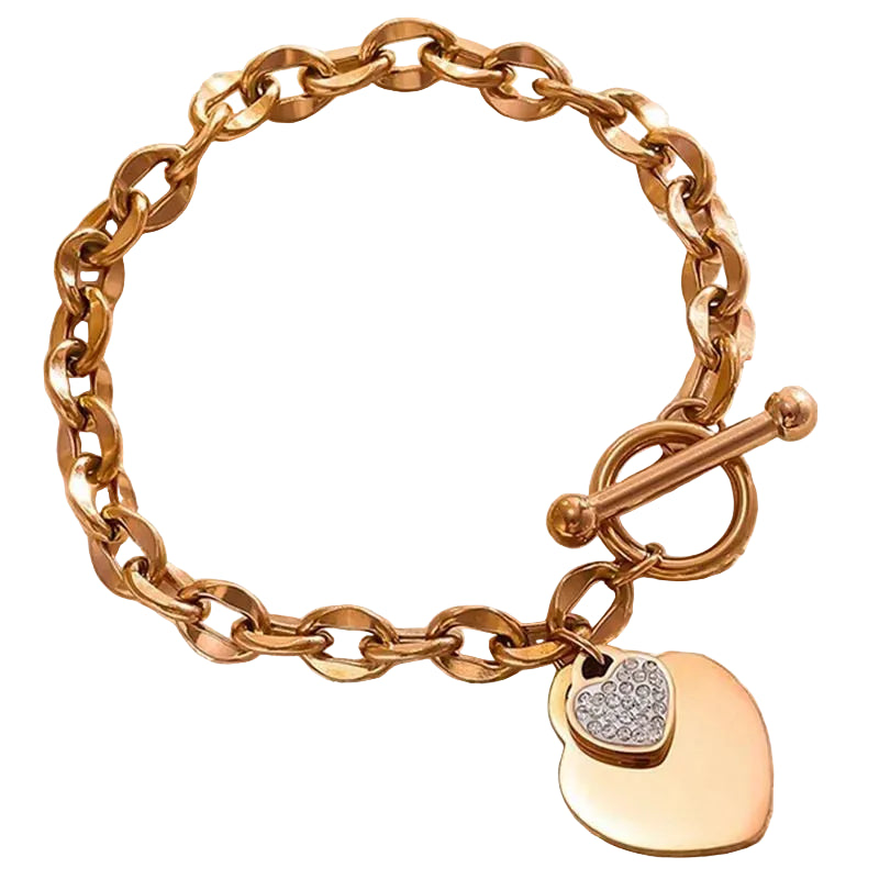 Pulsera Acero Inoxidable 304 Chapada en Oro Rosado 18K con Corazón