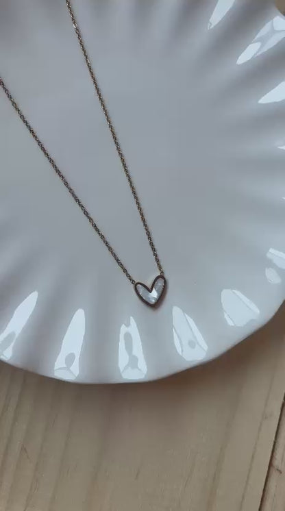 Collar Acero Inoxidable 304 Chapado en Oro 18K con Corazón Marmoleado