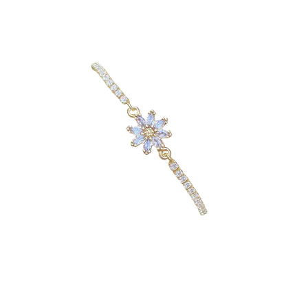 Pulsera Cobre Chapada en Oro 18K con Flor Blanca y Circonitas