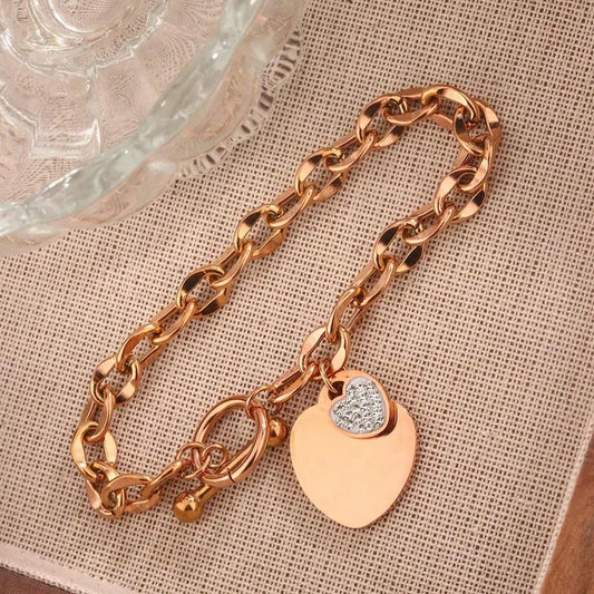 Pulsera Acero Inoxidable 304 Chapada en Oro Rosado 18K con Corazón
