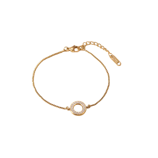 Pulsera Elegante de Acero Inoxidable Chapada en Oro 18K con Argolla de Circón